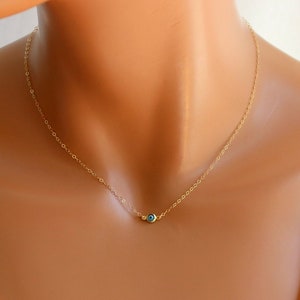 BEST SELLER Tiny Evil Eye Necklace  Sterling Silver Gold Small Blue Eyes Minimalist Kabbalah Jewelry Simple Delicate Dainty Women Girls