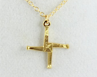 Gold Saint Brigid's Cross Necklace: Irish Celtic Jewelry, protections women girls