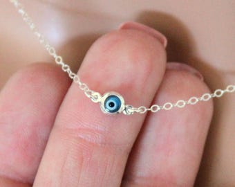 Tiny Evil Eye Necklace Sterling Silver Gold Filled Small Blue Eyes Minimalist Kabbalah Jewelry Simple Delicate Dainty Women Girls