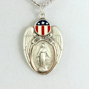 Sterling Silver Miraculous Medal Necklaces for Men Women military protection, jewelry USA America Armed Forces army, navy Air Force, marines