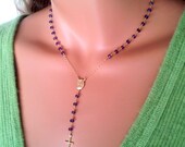 Rosary Necklace Women Gold Filled Y style Cross Necklaces Purple Amethyst Jewelry High Qaulity February Birthstone Confirmation Gift