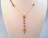 Rosary Necklace Gold Filled Purple Amethyst Cross Necklaces Women Jewelry Confirmation Gift High Quality