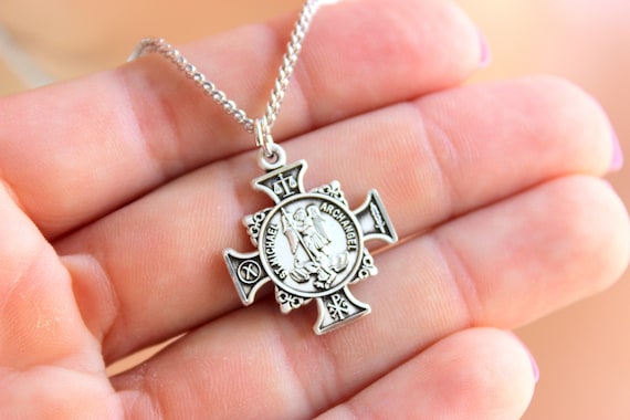 Large Maltese Cross St Michael Pendant Necklace 925 Sterling Silver Charm Protection Mens Women Unisex Superb Quality Jewelry