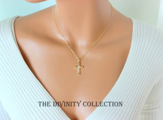 Cross Necklace Women Gold Filled High Quality Cubic Zirconia Pendant Necklaces Christian Catholic Jewelry Gift Bride Bridesmaids Wedding