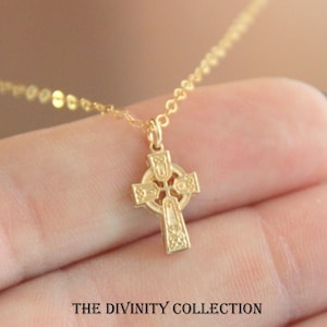 Celtic Cross Pendant Necklace Gold Filled Vermeil Small Dainty Little Necklaces Irish Jewelry Women Girls Gift
