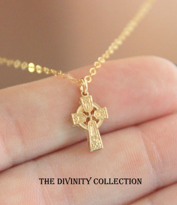 Celtic Cross Pendant Necklace Gold Filled Vermeil Small Dainty Little Necklaces Irish Jewelry Women Girls Gift