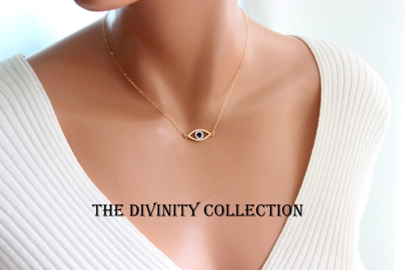 Gold Evil Eye Necklace Women Girls Blue Eyes Rose Gold Sterling Silver Hamsa Kabbalah Jewelry Blue Crystal Eyes Protection