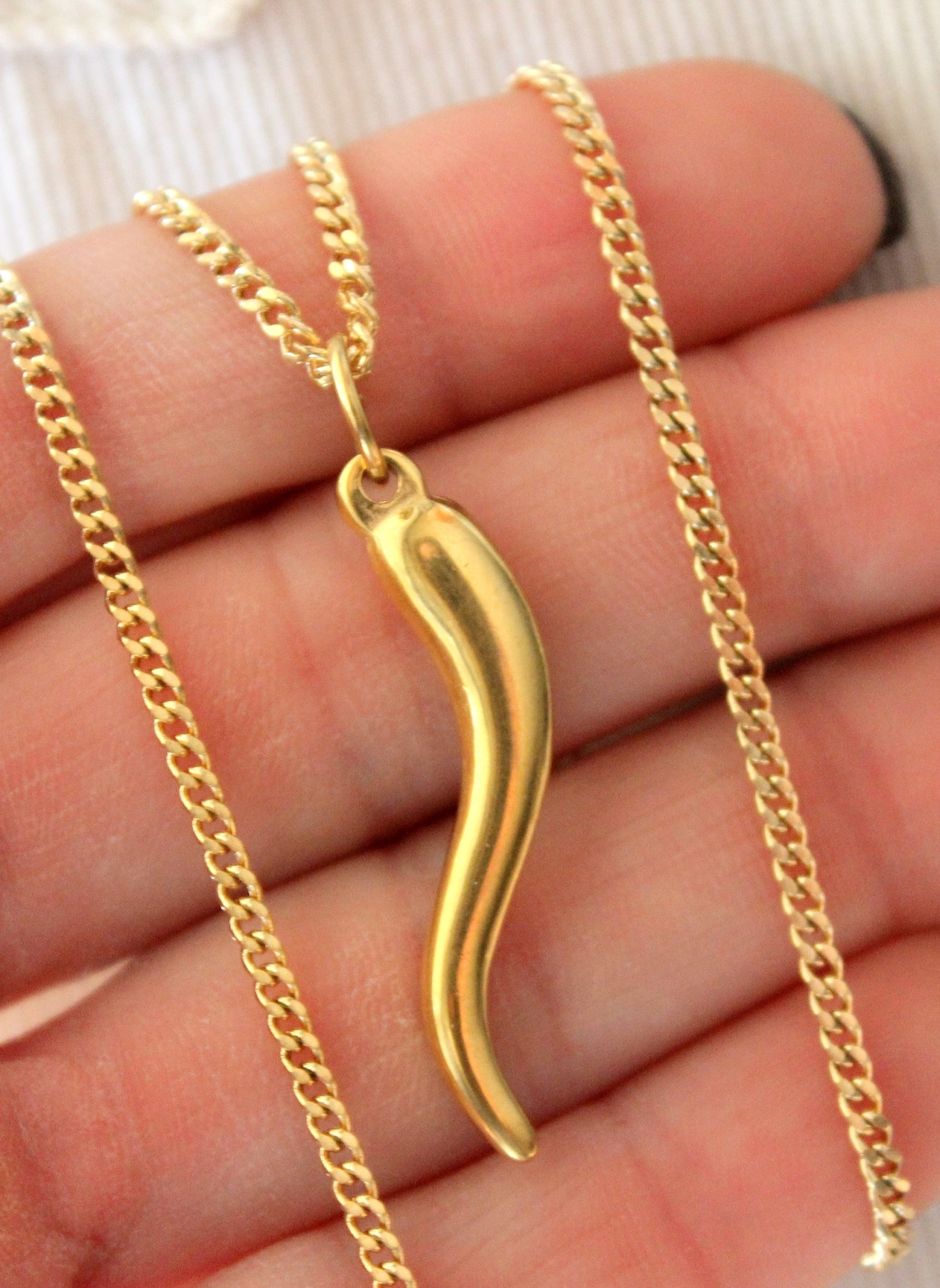 Mens Italian Horn Pendant Necklace Stainless Steal Gold Silver Etsy