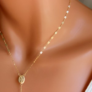 UNIQUE Gold Rosary Necklace Miraculous Medal Cross Pendant Necklace Sterling Silver Catholic Religious Jewelry Confirmation Gift