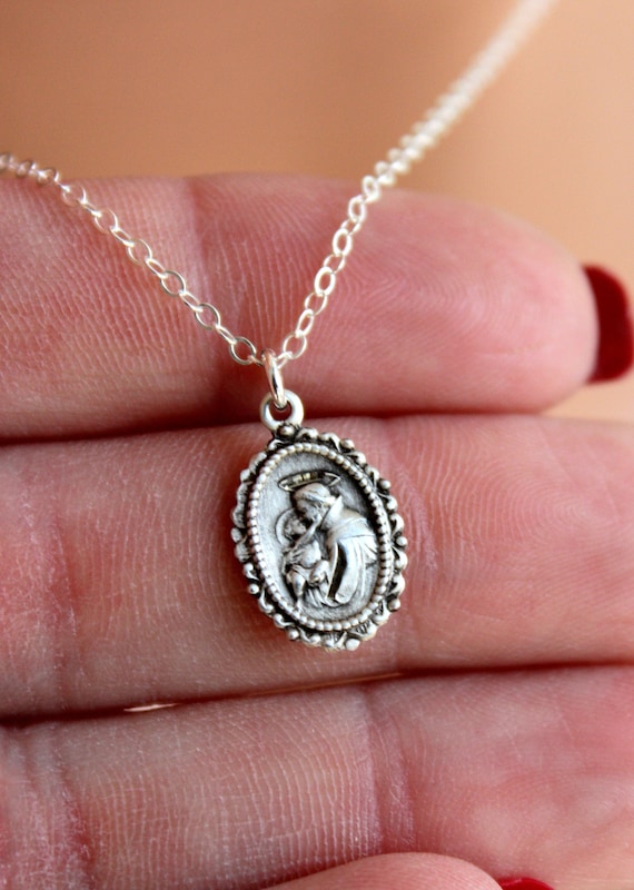 Sterling Silver Saint Anthony  Charm Necklace Women Patron Saint Necklaces Catholic Religious Saint Protection Jewelry Gift