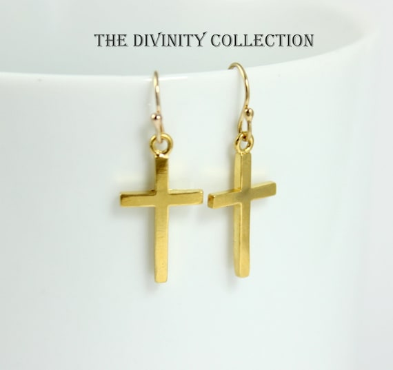 Gold Filled Cross Earrings Women Simple Crosses Dangling Drop Earring  High Quality Jewelry Gift