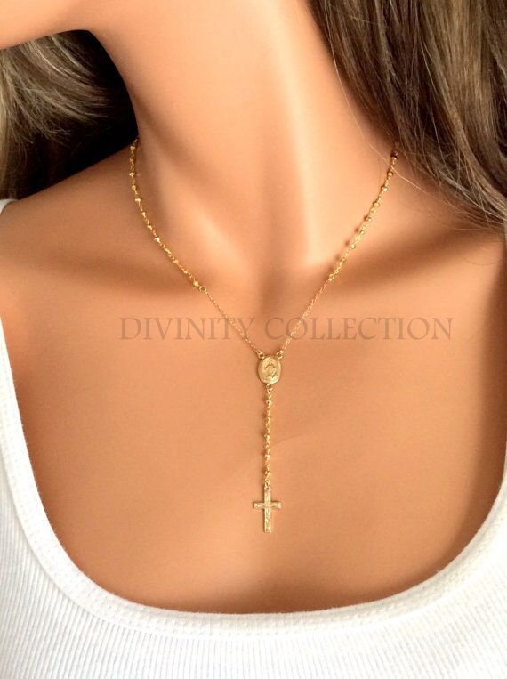 14k Gold Filled Rosary Necklace for Women Mary Miraculous Medal Rose Gold Sterling Silver Rosary Confirmation Gift Religious 3mm beads