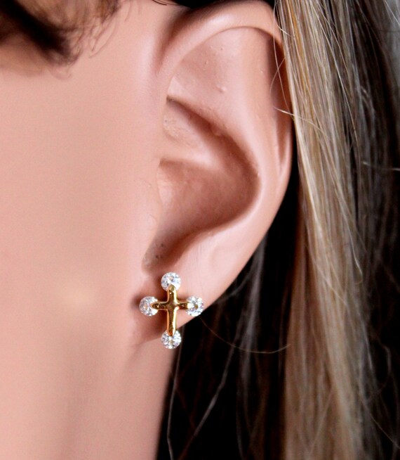 Cross Earrings Studs Womens Girls Crystal Cross Earrings 18kt Gold filled Minimalist Jewelry