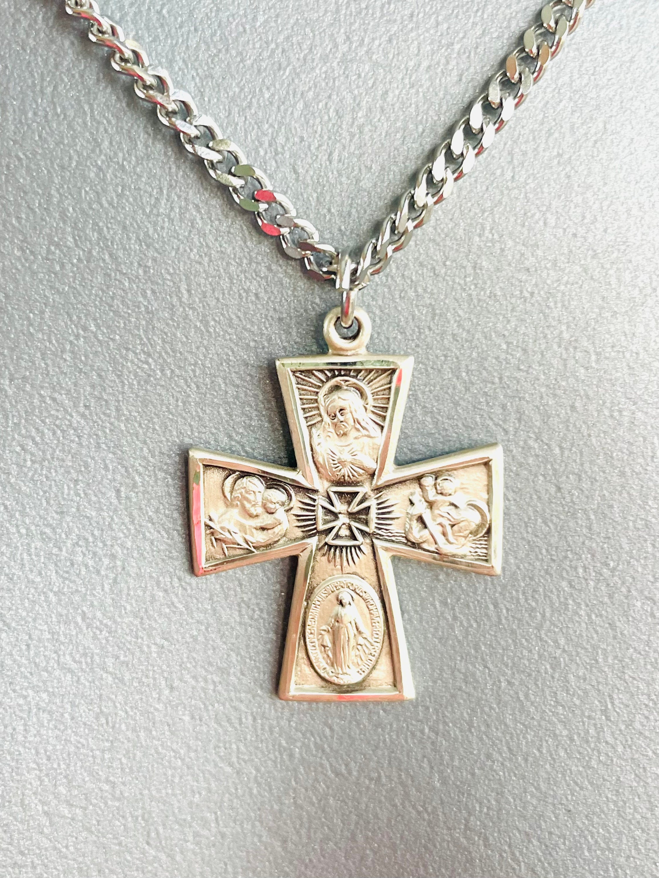 Sterling Silver Maltese Cross Necklace Men Four Way Cross Pendant