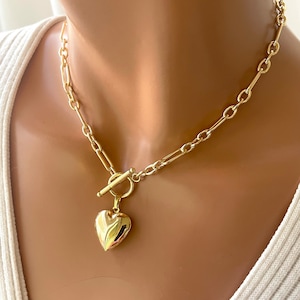 14K Gold gefüllt Kette Choker Gold Herz Schloss Halskette Frauen Mädchen dicke Kette, lange kurze, Toggle Front Choker Halsketten Geschenk für Freundin