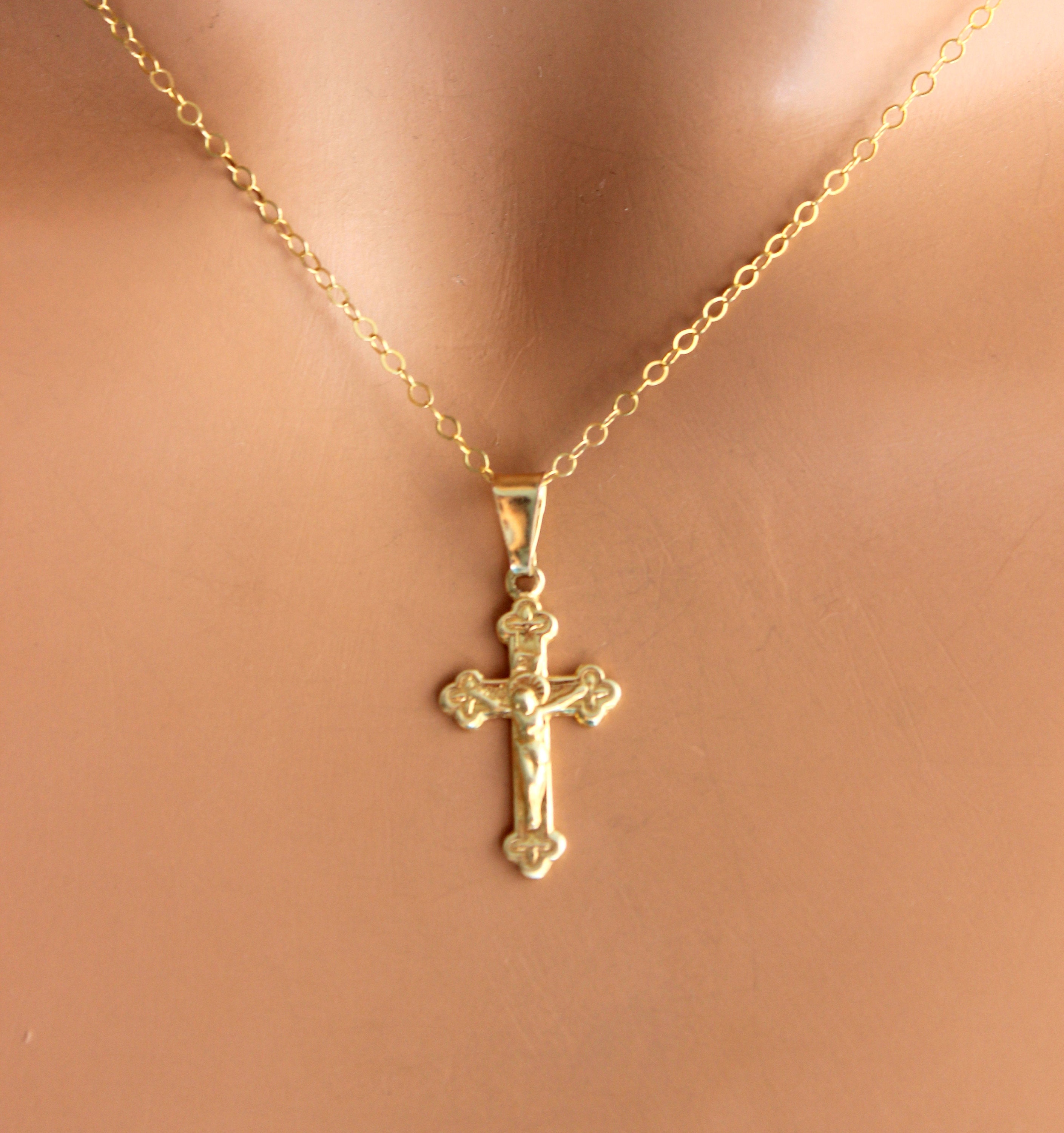 Elegant 9k Rose Gold Filled Crucifix Cross Pendant Necklace - Lady's Or Men's Chain - Christian Jewelry