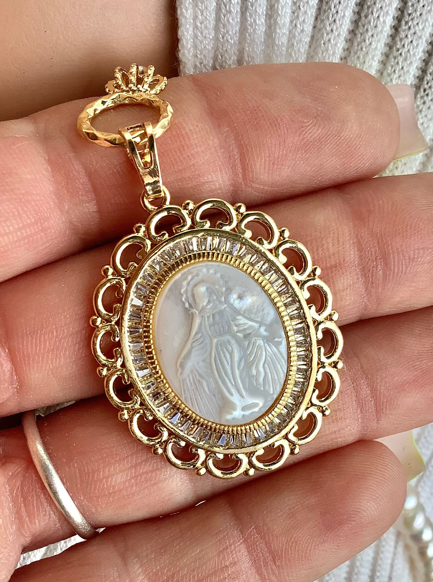 Pearl Necklace Miraculous Mary Mother of Pearl Gold Filled Virgin Mary  Pendant Necklace Pearl Choker Catholic Gift for Mom Jewelry - Etsy