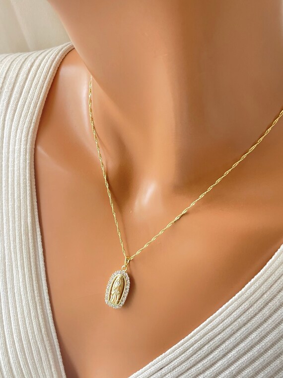 Gold Lady Guadalupe Charm Necklace Singapore chain 14k Gold Filled Guadalupe Pendant Necklace Women Religious Jewelry Gift