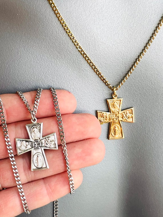 Gold Maltese Cross Necklace Men Fourway Cross Sterling Silver
