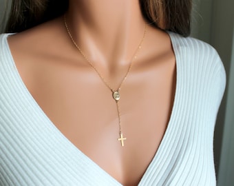 Cross Necklace Women Gold Filled Sterling Silver Rosary Necklaces Simple Delicate Lariat Minimalist Rosaries