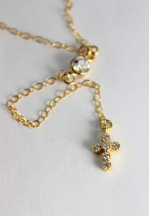 Delicate Rosary Necklace Gold Filled or Sterling Silver Small Dainty Tiny Crystal Tiny Cross Necklaces Rosaries Minimalist Simple Jewelry