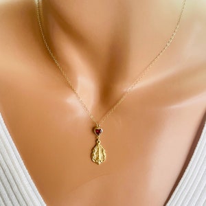 Gold Mary Miraculous Charm Necklace Sterling Silver Red Cz Heart ...