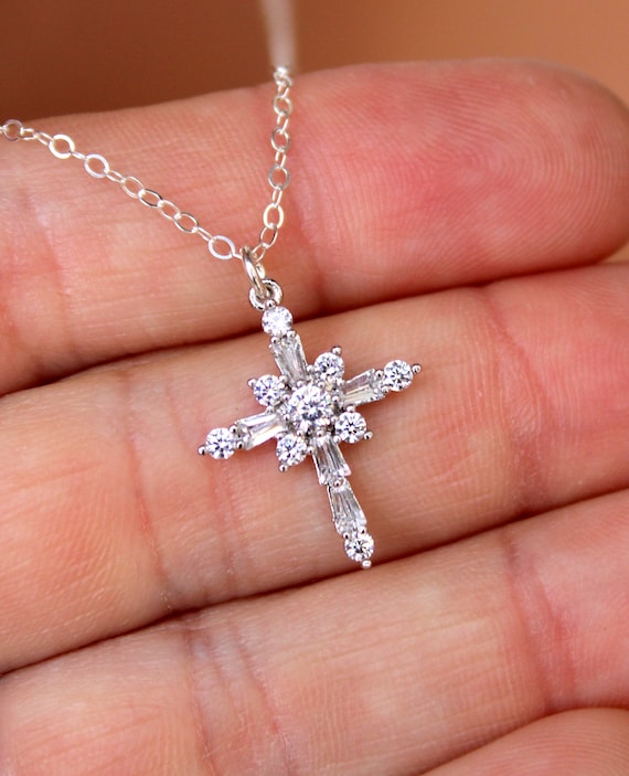 BEST SELLER Silver Cross Necklace Women, Dainty Cross, Gold Filled Cross, Sterling Silver CZ Charm, Religious Christina Jewelry Girls
