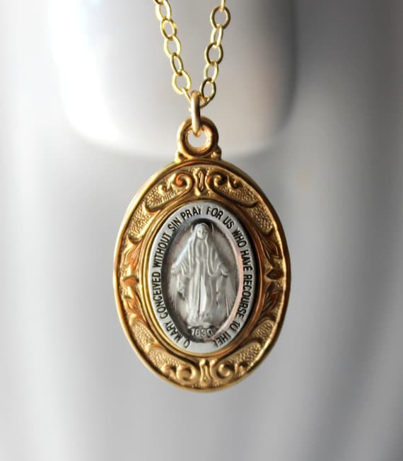 BEST SELLER Gold Miraculous Charm Necklace Virgin Mary Charm Necklace Sterling Silver Religious Necklaces Confirmation Gift Catholic Jewelry