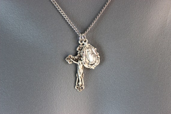 BEST SELLER Sterling Silver Crucifix Cross Pendant Miraculous Medal Double Pendant Necklaces Gold Men Women Unisex Superb Quality Jewelry
