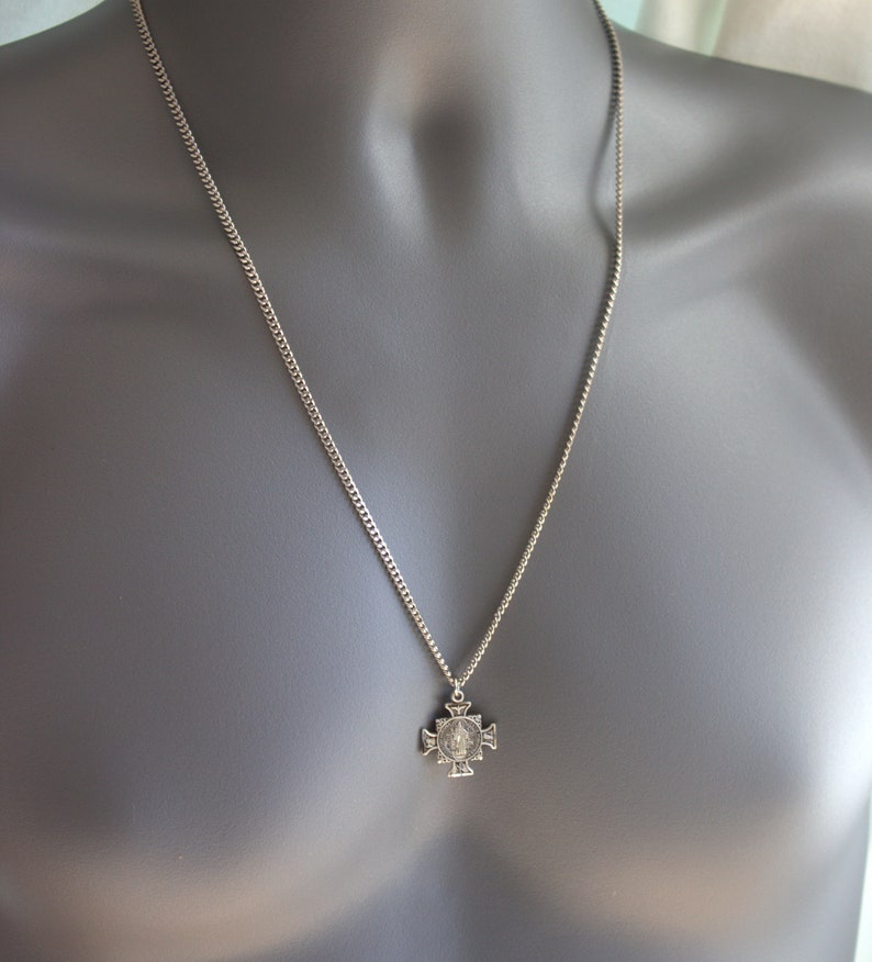 Sterling Silver Maltese Cross Necklace Men Saint Benedict Pendant ...