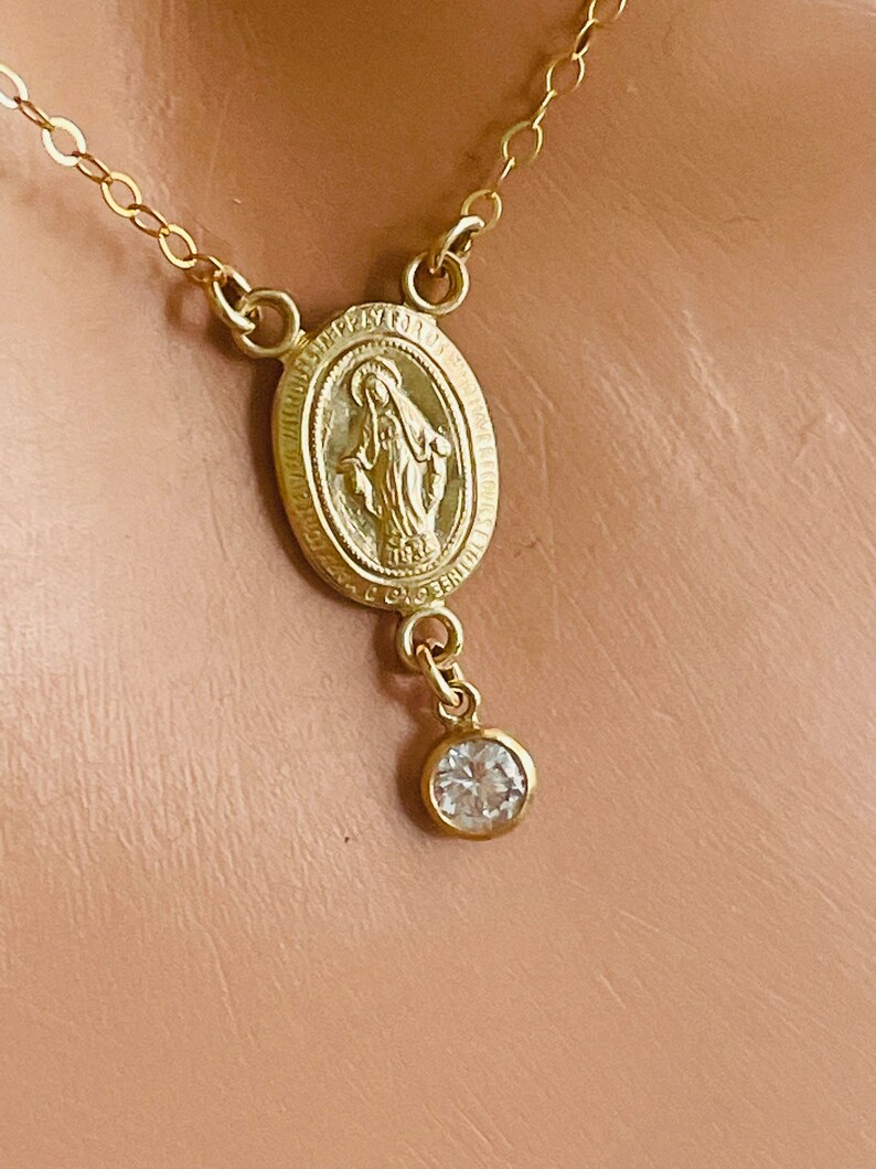 Gold Miraculous Medal Charm Necklace Mother Mary 14k Gold Filled ...