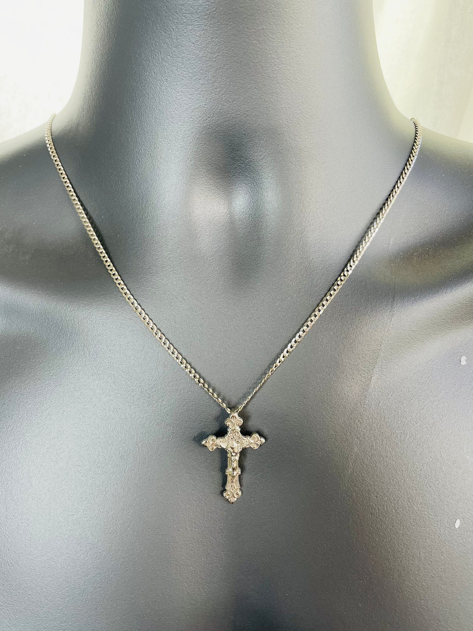 Large 925 Sterling Silver Crucifix Cross Pendant Necklace for Men Curb ...