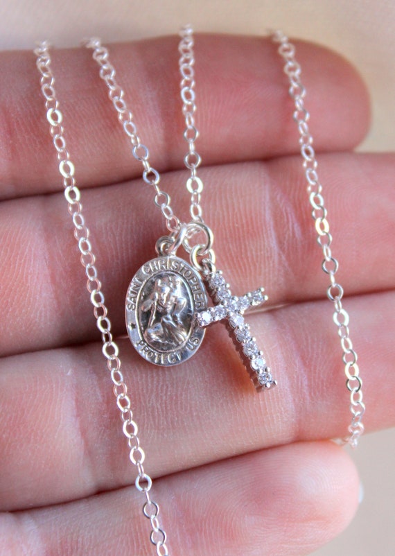 BEST SELLER Sterling Silver Saint Christopher Charm Necklace