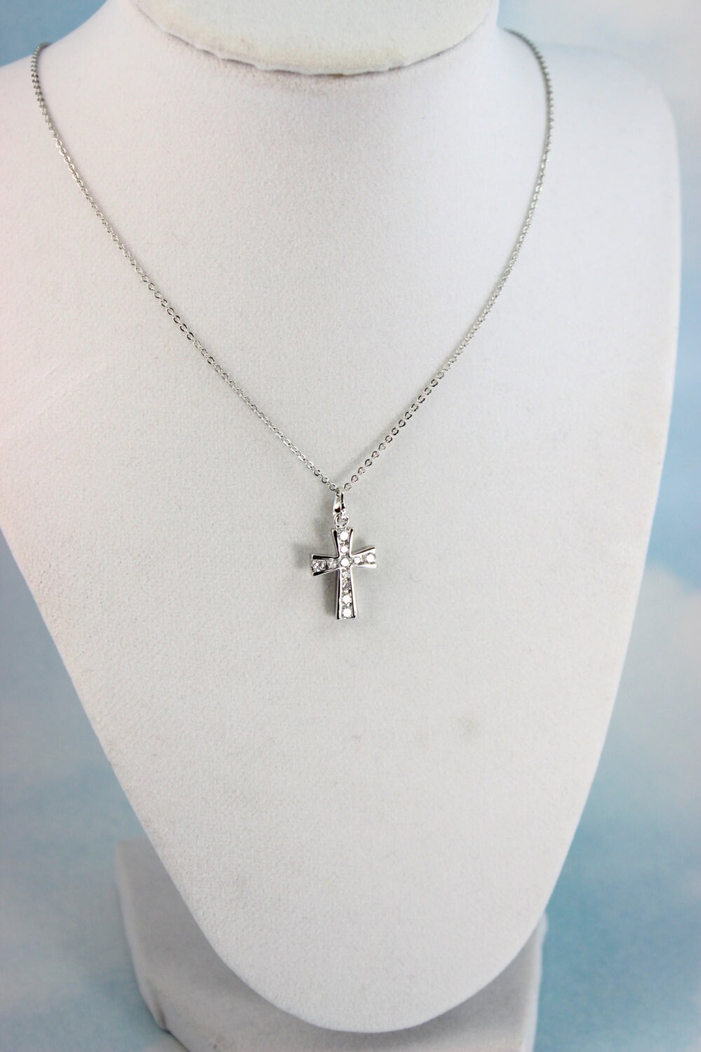 Elegant 18k 18CT White Gold Filled GF Crystal Cross Pendant Necklace N-A868 Gift