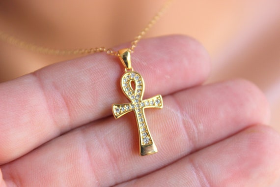 BEST SELLER Gold Ankh Necklace Women Charm Crystals Aunk Pendant Egyptian Jewelry