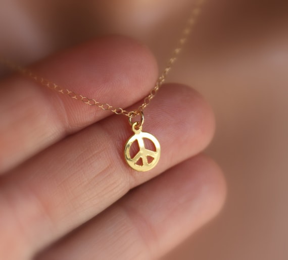 Peace Sign Necklace Gold Filled Women Girls Simple Delicate Charm Pendant Boho Dainty Small  Necklaces Gift Sterling Silver Custom Jewelry