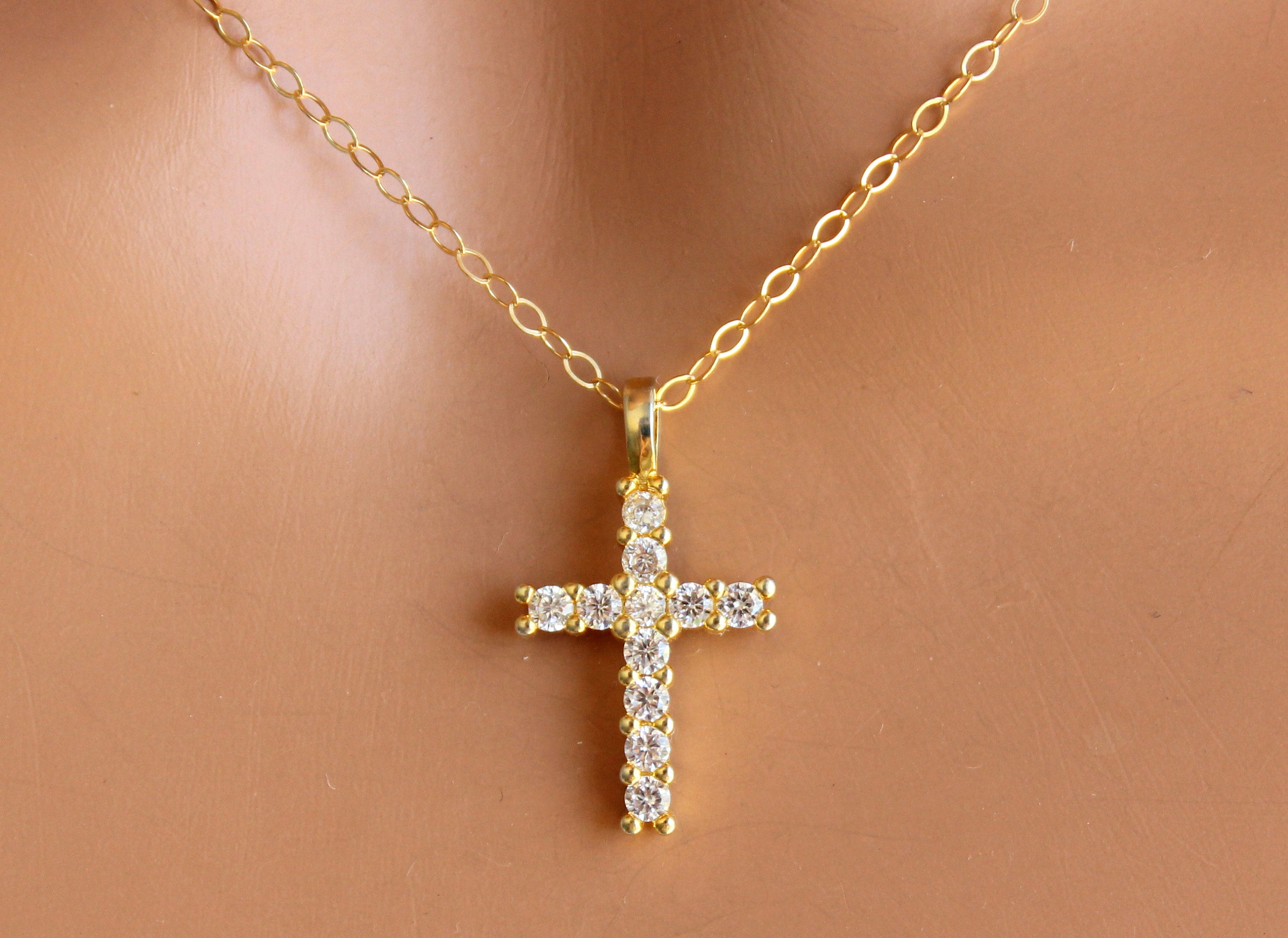Collar De Cruz Para Mujer, Colgante De Punta De Baguette Iced Out, Circonita Cúbica, Joyería De