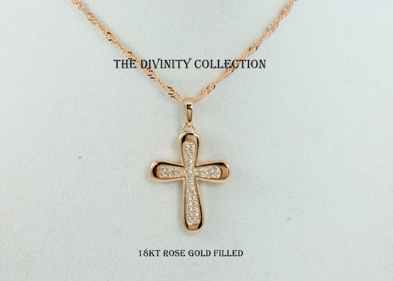 Cross Necklace Women Rose Gold Filled Pave Crystal Large Crosses Charm Pendant Jeweelry Women Mothers Day Gift