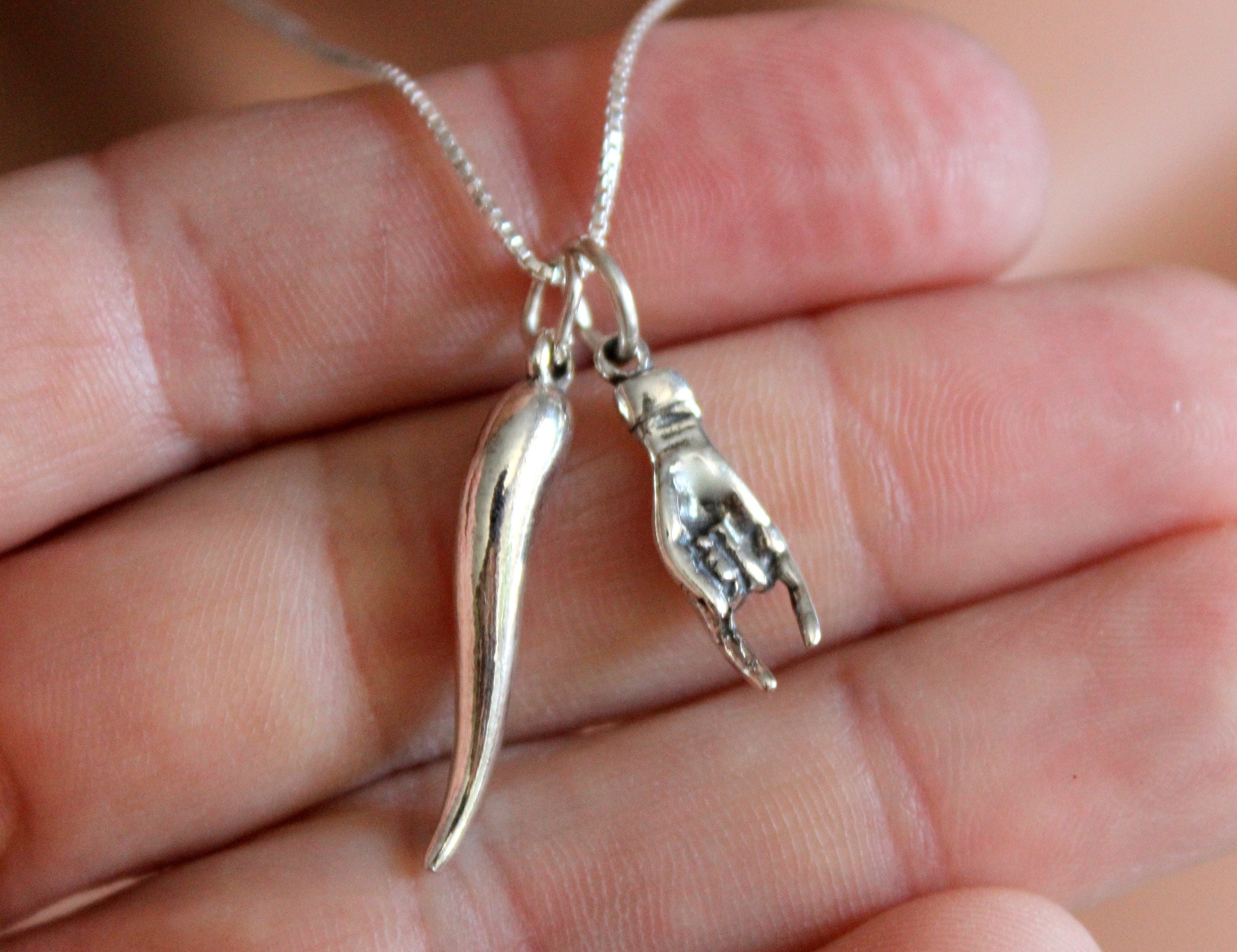 Sterling Silver Italian Horn & Mano Cornuto Protection Necklace - Etsy