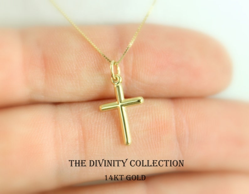 14KT SOLID GOLD Cross Necklace Women Simple Small Charm Etsy