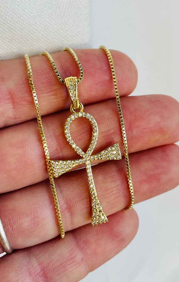 Gold Ankh Cross Necklace Cz Ankh Pendant Necklaces Gold Filled Large Ankh Charm Necklace