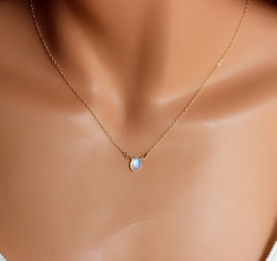 Rainbow Moonstone Necklace Women Girls Minimalist Jewelry Delicate Simple Gold Silver Moon NecklacesJune Birthstone