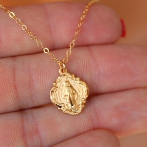 BEST SELLER Ladies Gold Miraculous Charm Necklace Virgin Mary Pendant Necklaces Women Catholic Jewelry Sterling Silver Confirmation Gift