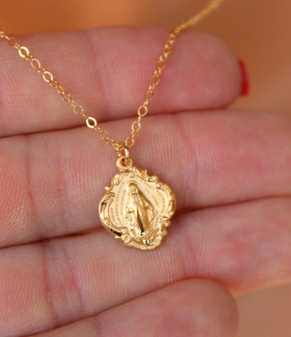 BEST SELLER Ladies Gold Miraculous Charm Necklace Virgin Mary Pendant Necklaces Women Catholic Jewelry Sterling Silver Confirmation Gift