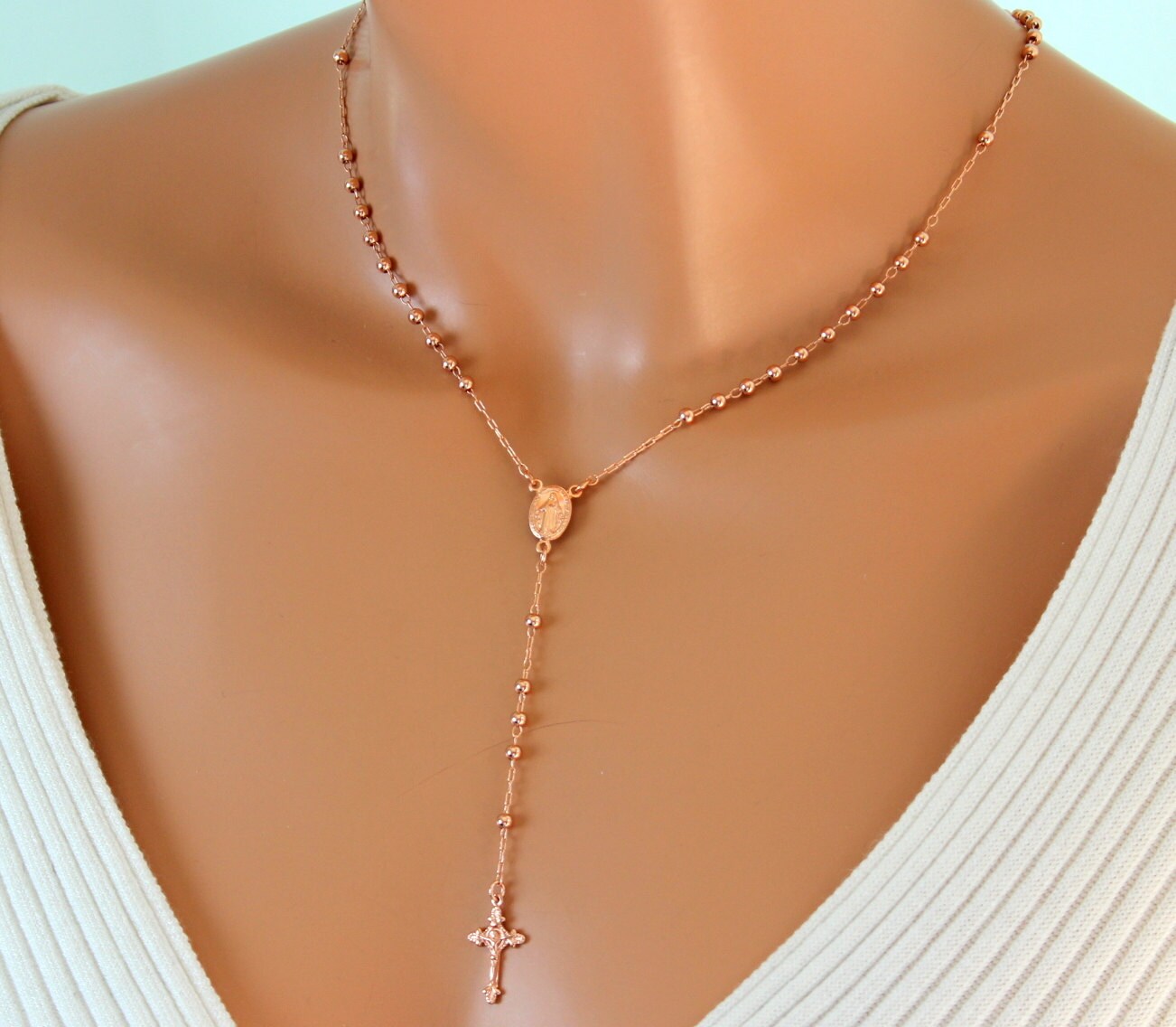 BEST SELLER Rose Gold Rosary Necklace 