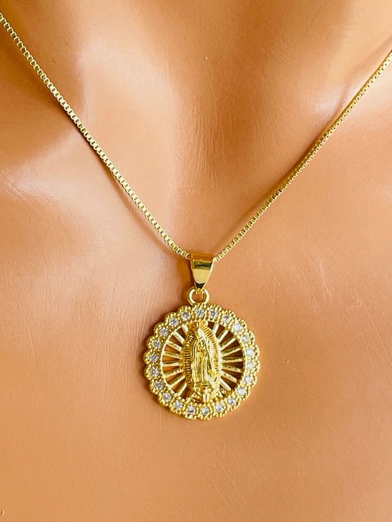 Gold filled Guadalupe Charm necklace women. box chain, Virgin Mary charm necklaces Catholic religious jewelry  confirmation gift  protection