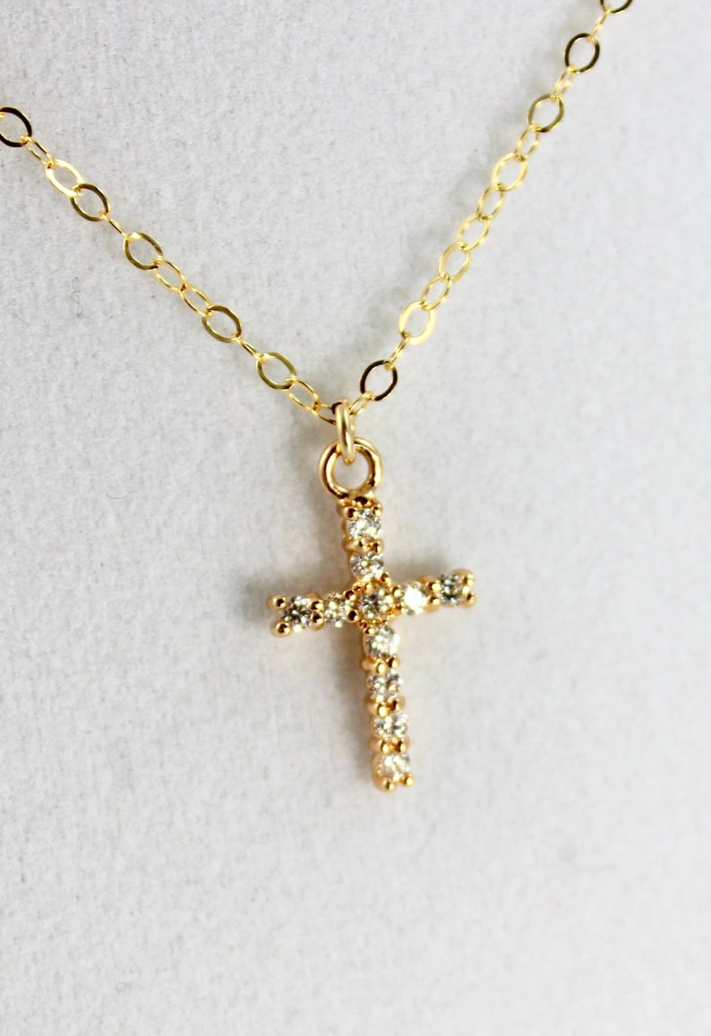 Cross Necklace Women Small Gold Filled Crystal Crosses Pendant 50
