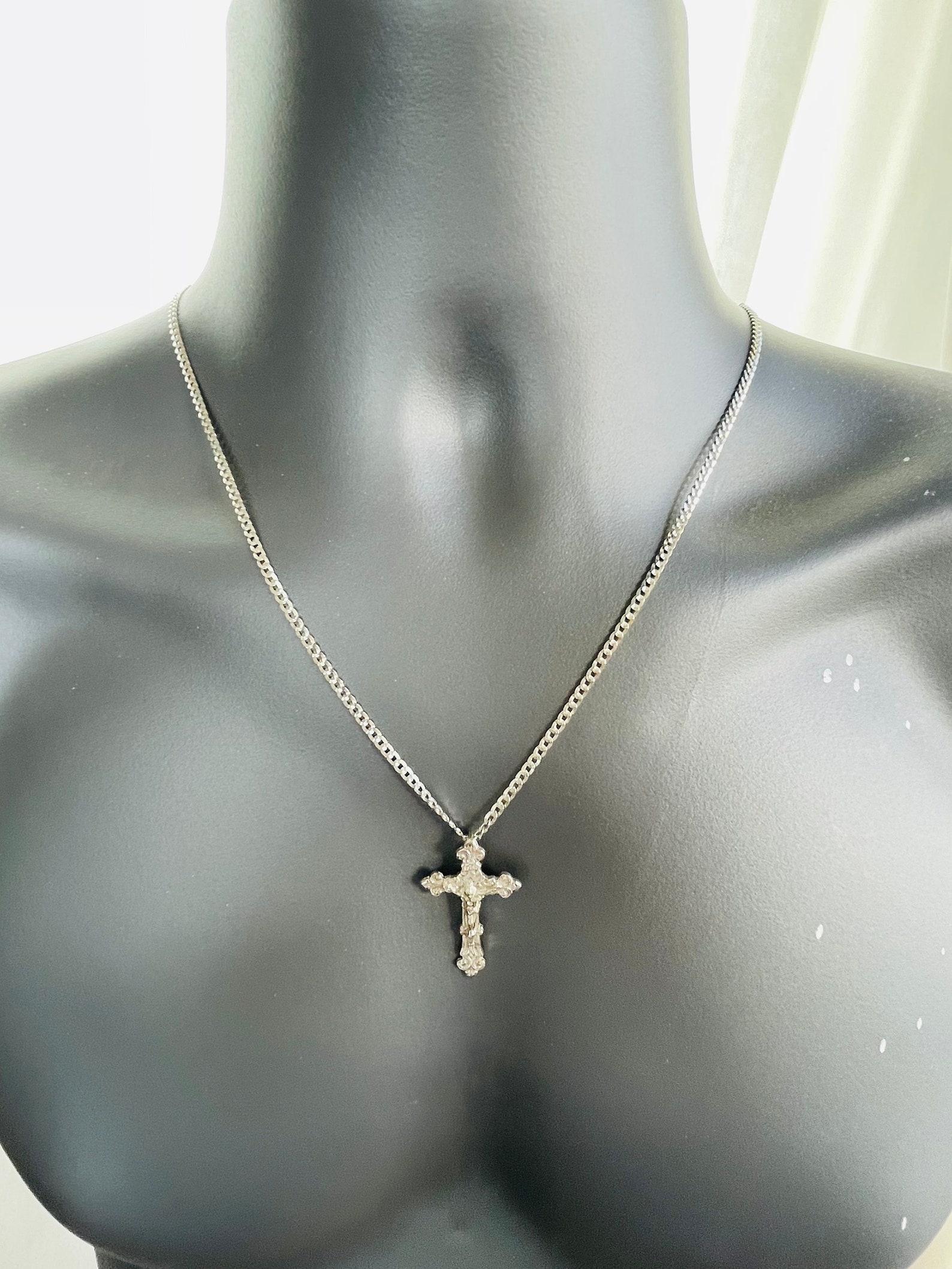 Large 925 Sterling Silver Crucifix Cross Pendant Necklace for Men Curb ...