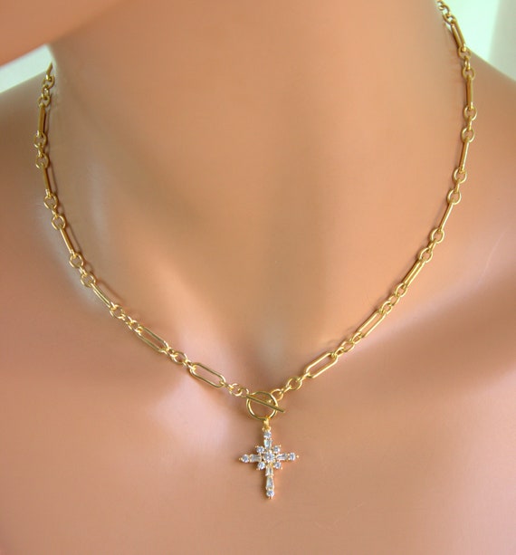 Brass cross necklace. 0.81 mm thick 24
