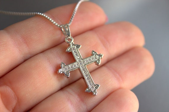 White Gold Filled Cross Necklace Men Women Large Maltese Cross Pendant Christian Catholic Jewelry
